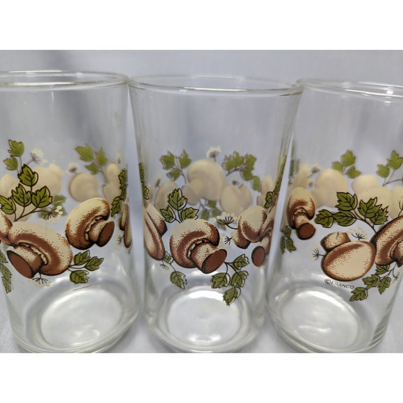 Libbey Franco Mushroom Leaves Drinking Glass Vintage 1970's Set of 3 - Picture 2 of 5